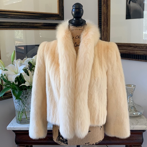 Vintage Jackets & Blazers - Genuine MINK & FOX FUR ivory jacket coat rare S 6